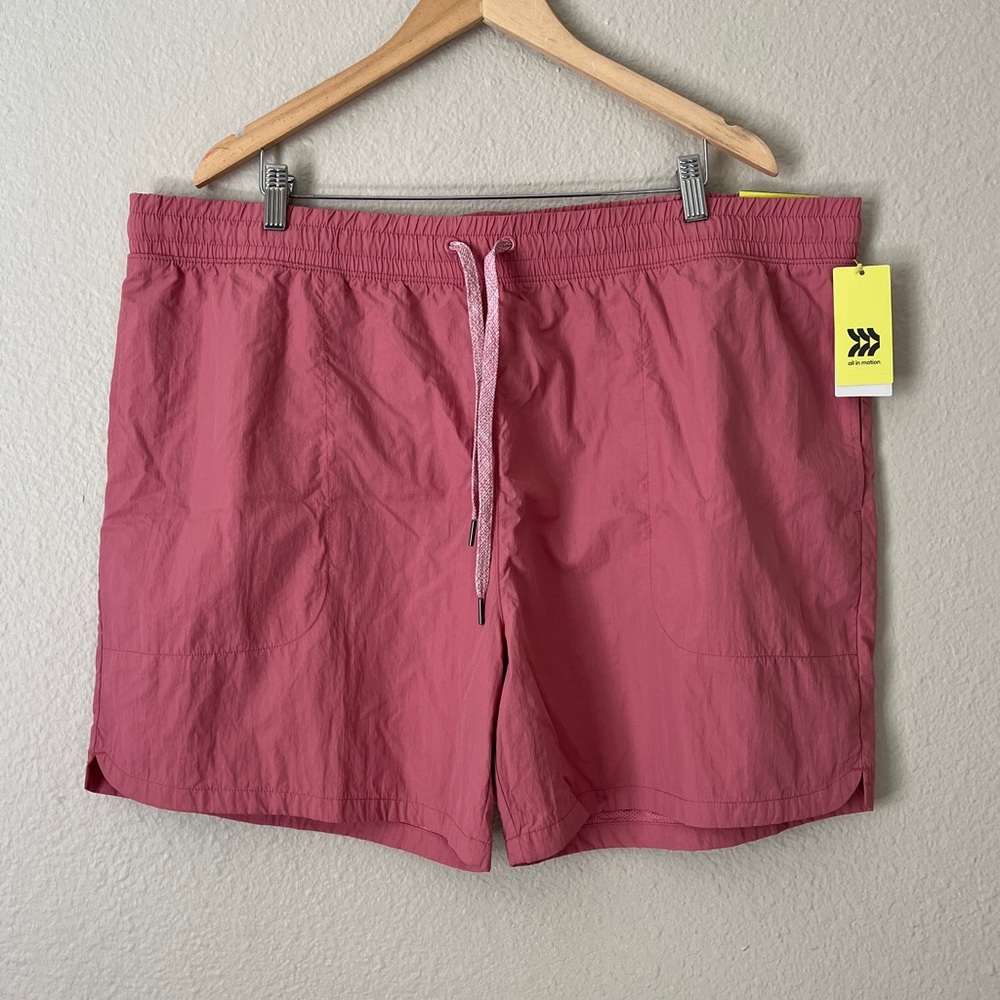 NWT All In Motion Volley Shorts Women XXL Pink Nylon Drawstring Stretch Waist